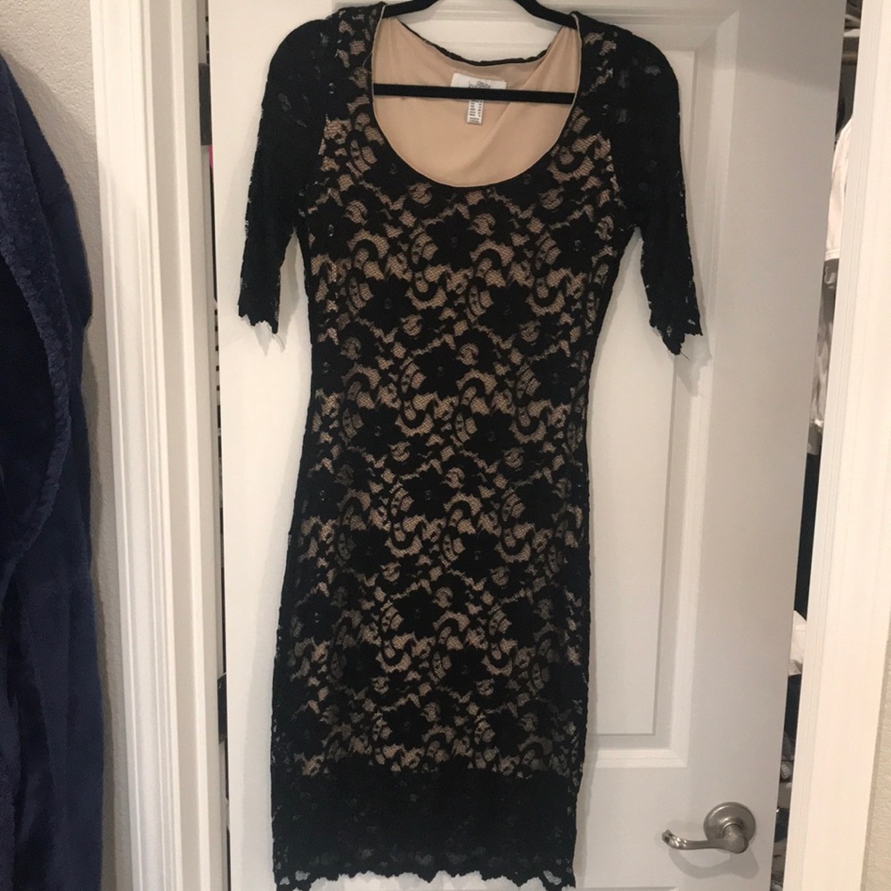 Black Lace Badgley Mischka Midi Dress sz 8